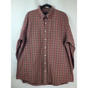 Lands End Mens Long Sleeve Brown Red Plaid Button Up Shirt Size XLT 17-17.5